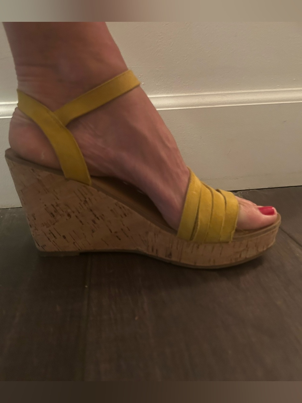 Franco Sarto Yellow Suede Cork Wedge Sandal